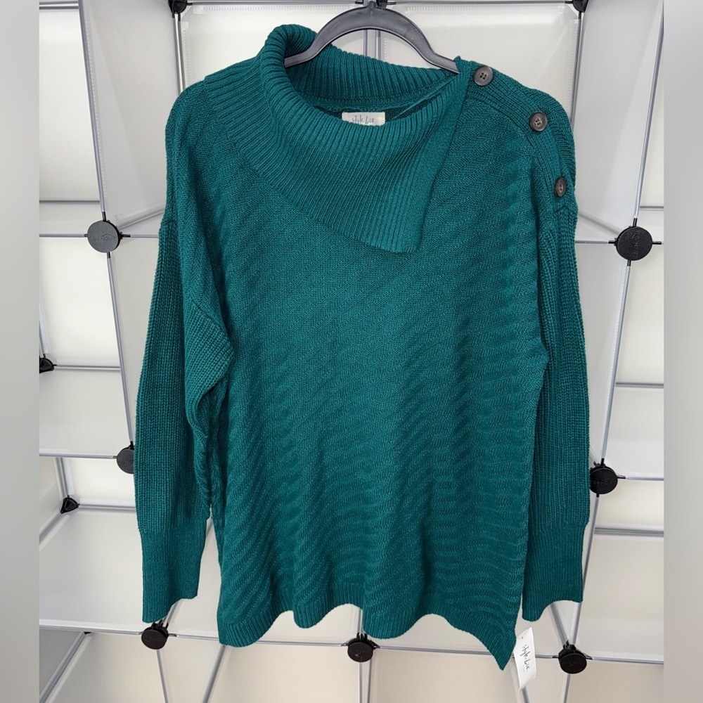 Style & Co Women's Envelope Neck Button Trim Tunic Sweater Green Size 0X NWT